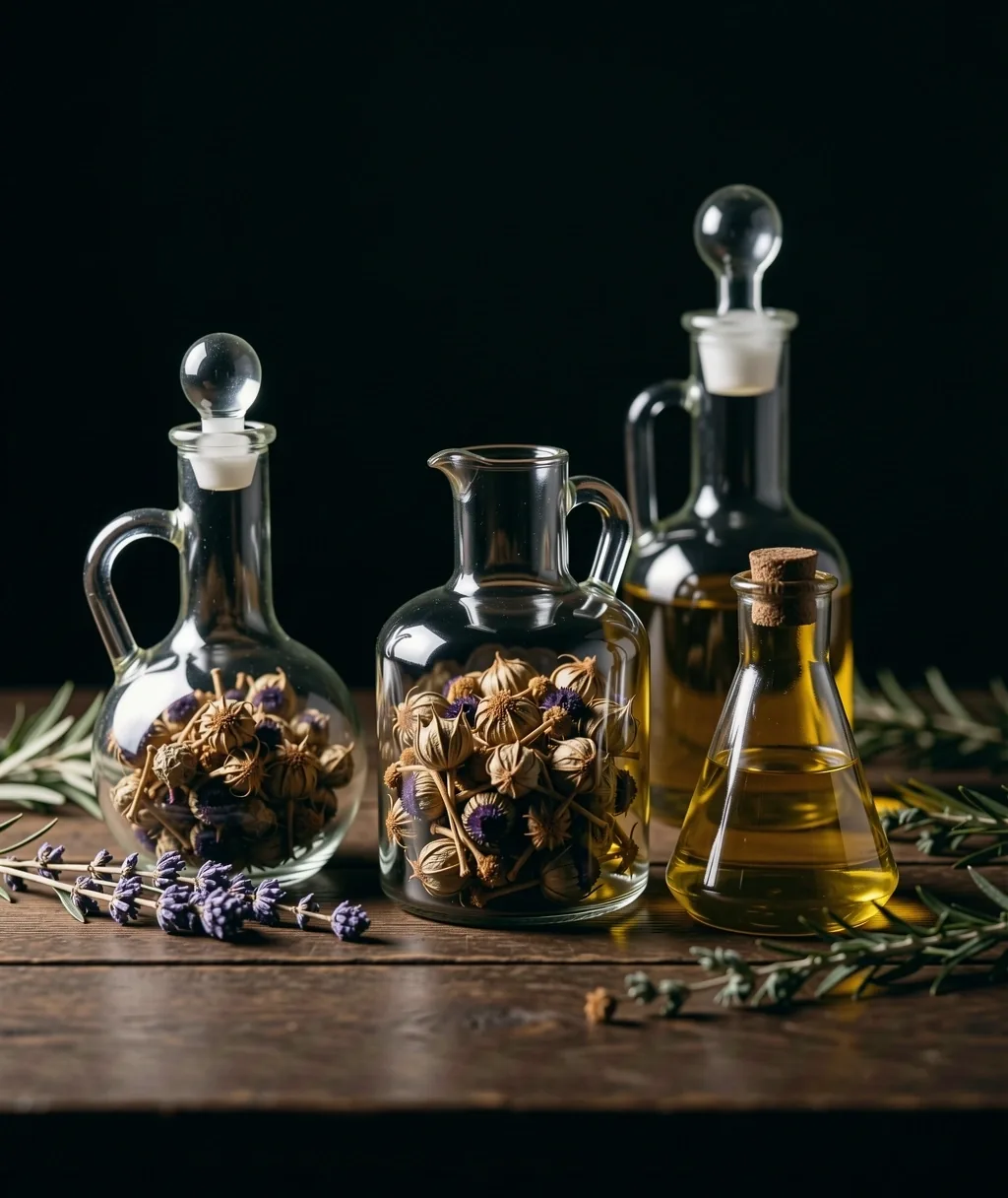 Apothecary glassware and herbs